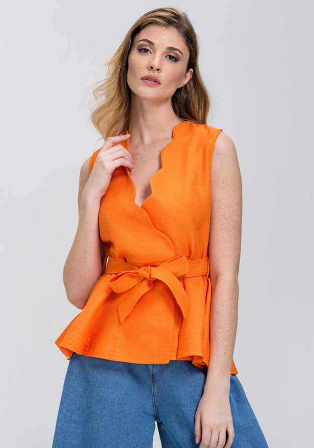 The Real Fouz - Orange Scalloped Overlap Peplum Top - ownthelooks-Development