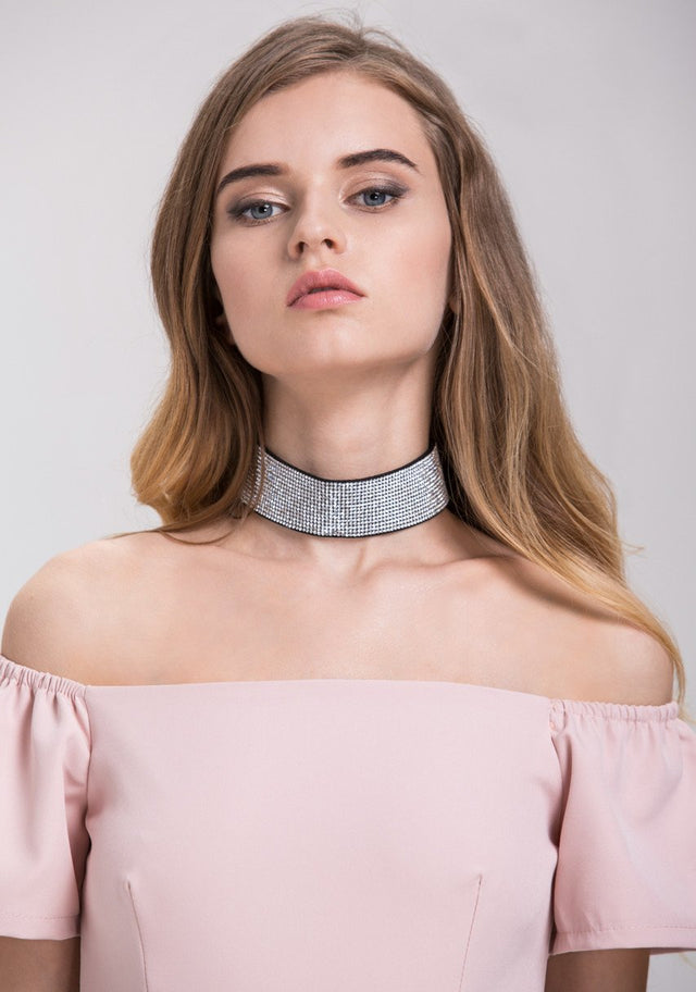 Wide Crystal Embellished Choker Necklace - ownthelooks-Development