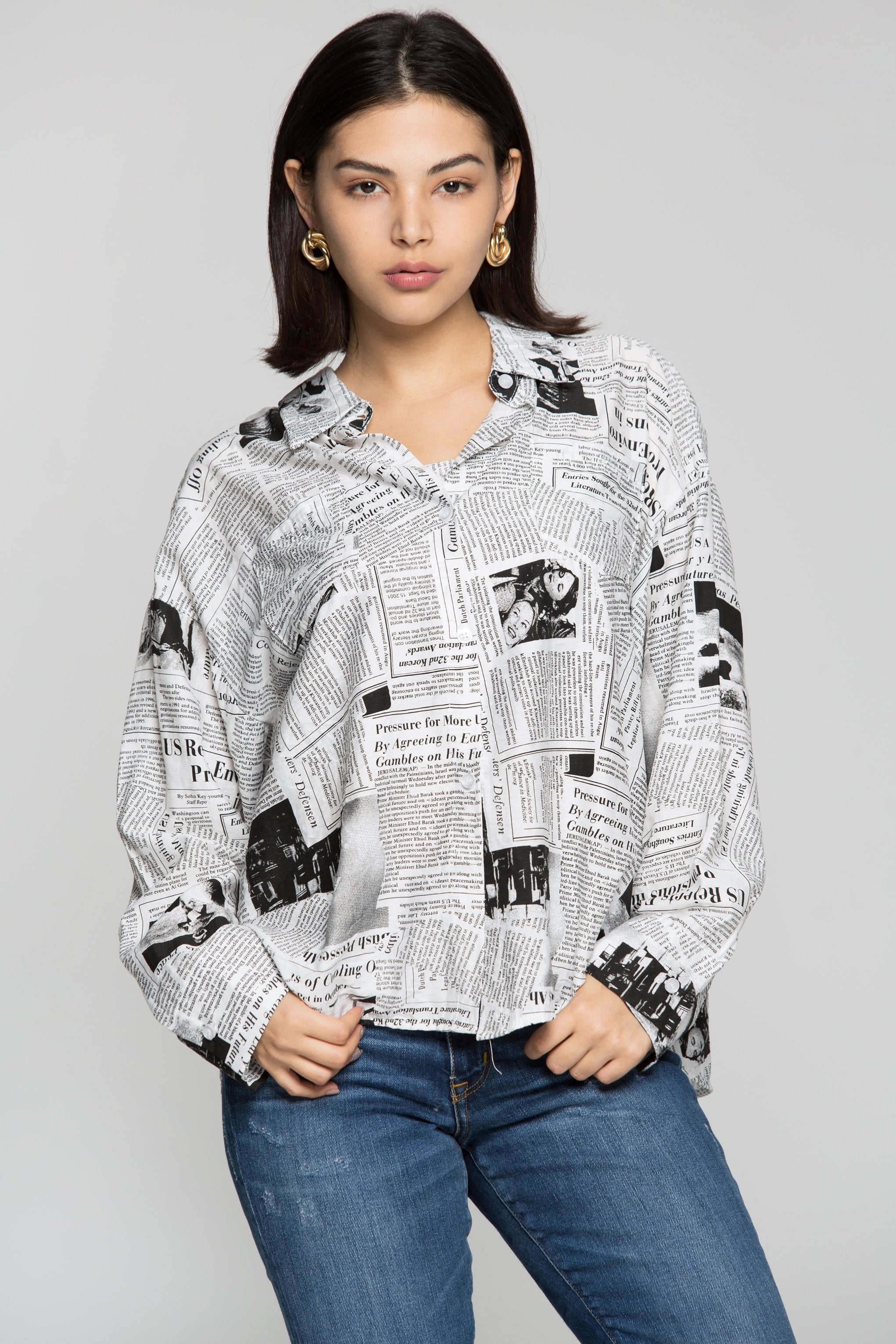 Newspaper Print Tube Top and Shirt Set - ownthelooks-Development Newspaper Print Tube Top and Shirt Set - ownthelooks-Development