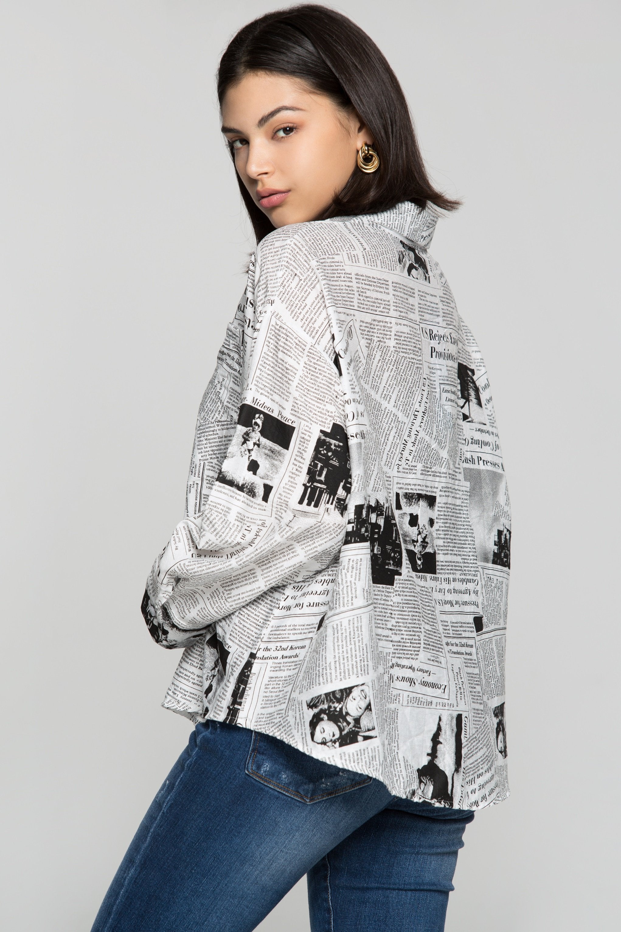 Newspaper Print Tube Top and Shirt Set - ownthelooks-Development Newspaper Print Tube Top and Shirt Set - ownthelooks-Development