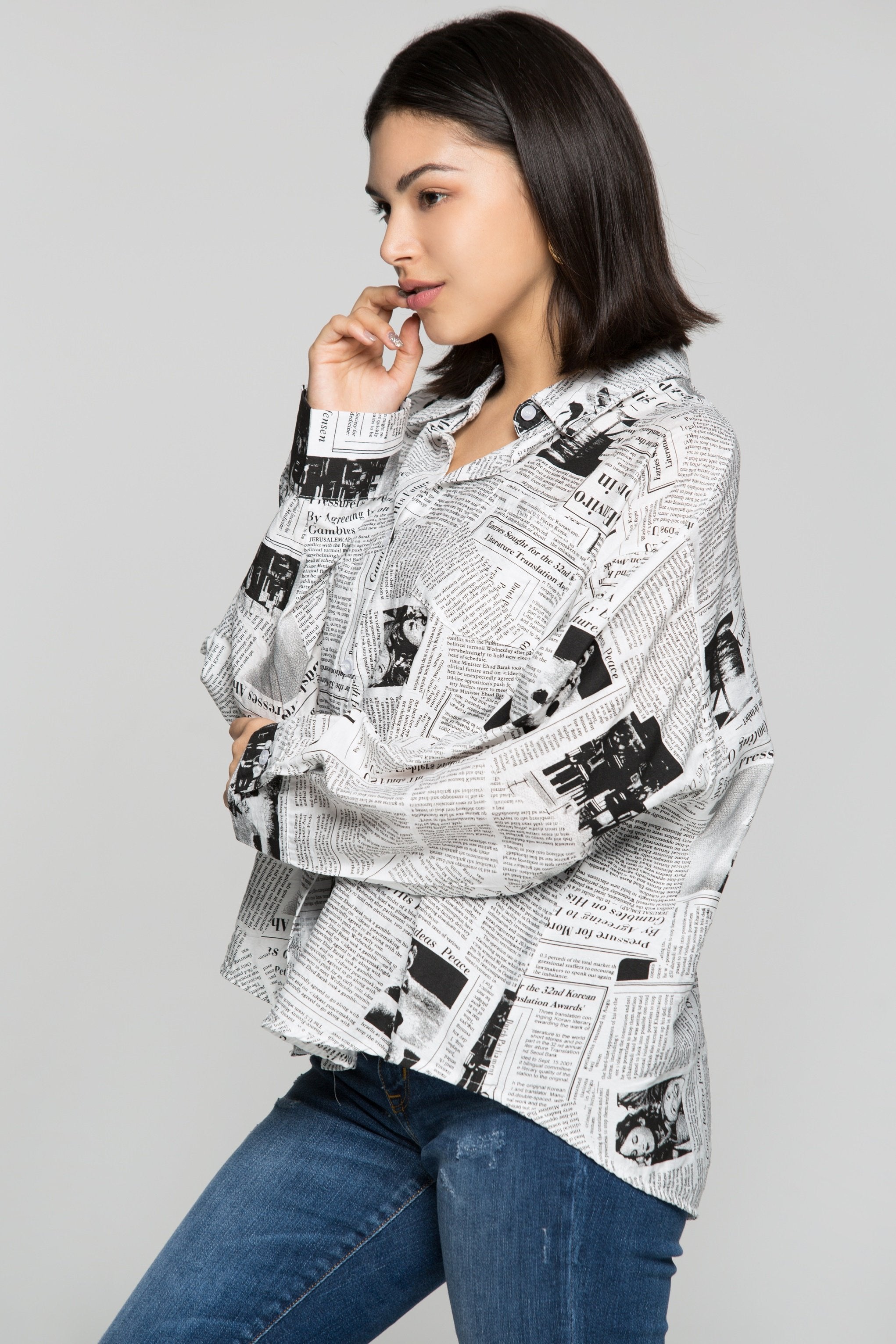 Newspaper Print Tube Top and Shirt Set - ownthelooks-Development Newspaper Print Tube Top and Shirt Set - ownthelooks-Development