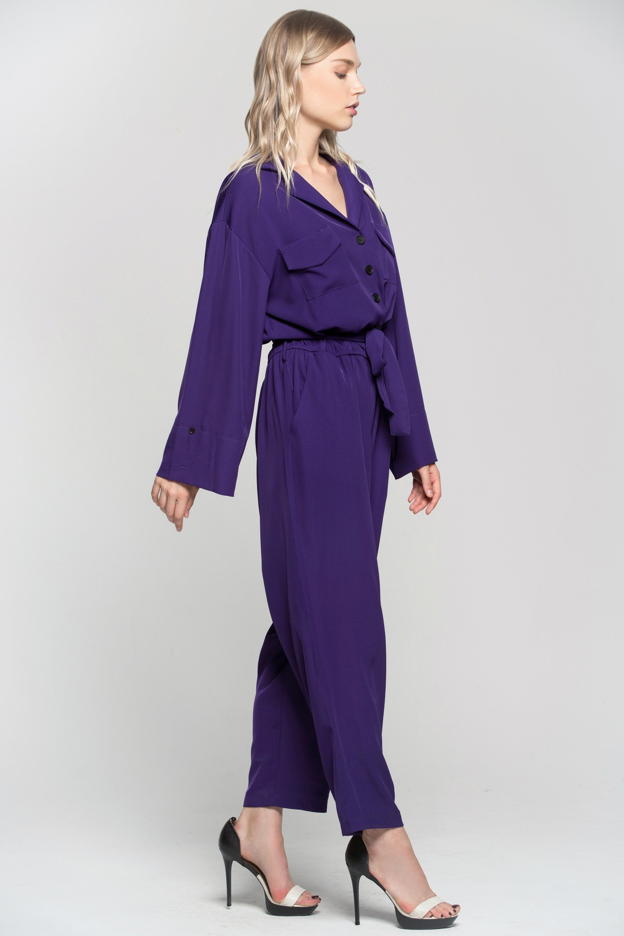 Royal Purple Notched Collar Jumpsuit - ownthelooks-Development Royal Purple Notched Collar Jumpsuit - ownthelooks-Development