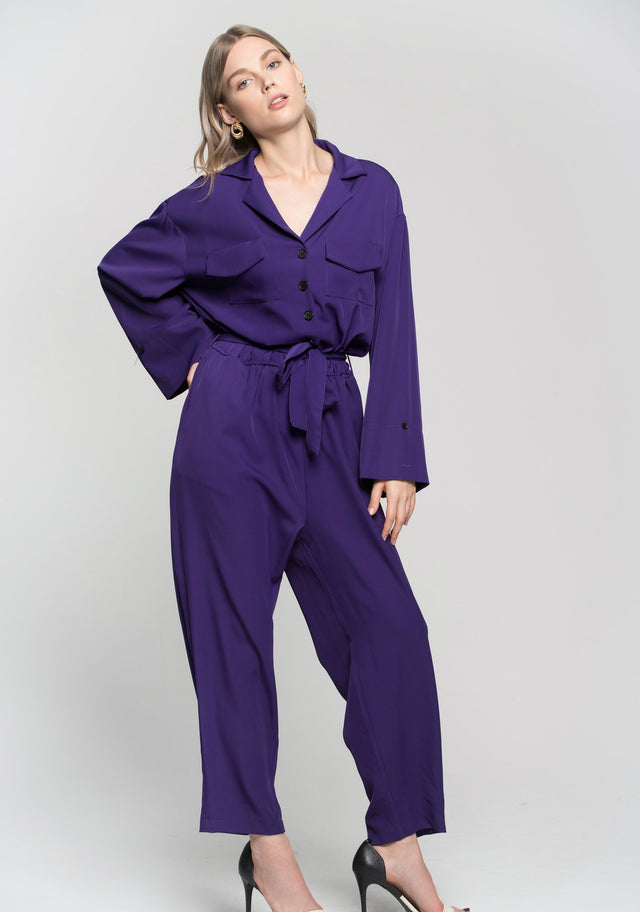 Royal Purple Notched Collar Jumpsuit - ownthelooks-Development