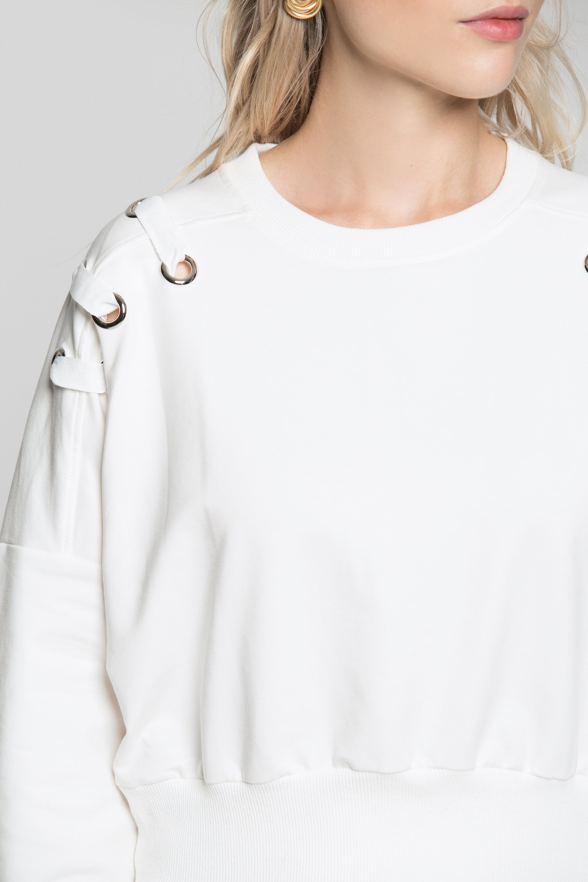 White Solid Shoestring Full Sleeves Sweatshirt - ownthelooks-Development White Solid Shoestring Full Sleeves Sweatshirt - ownthelooks-Development