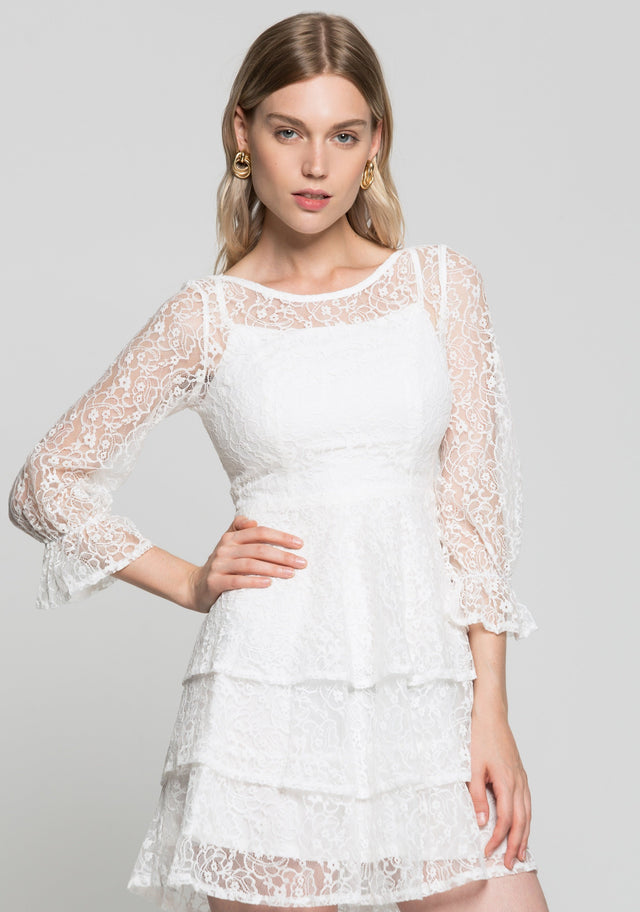 White Tiered Lace Dress - ownthelooks-Development