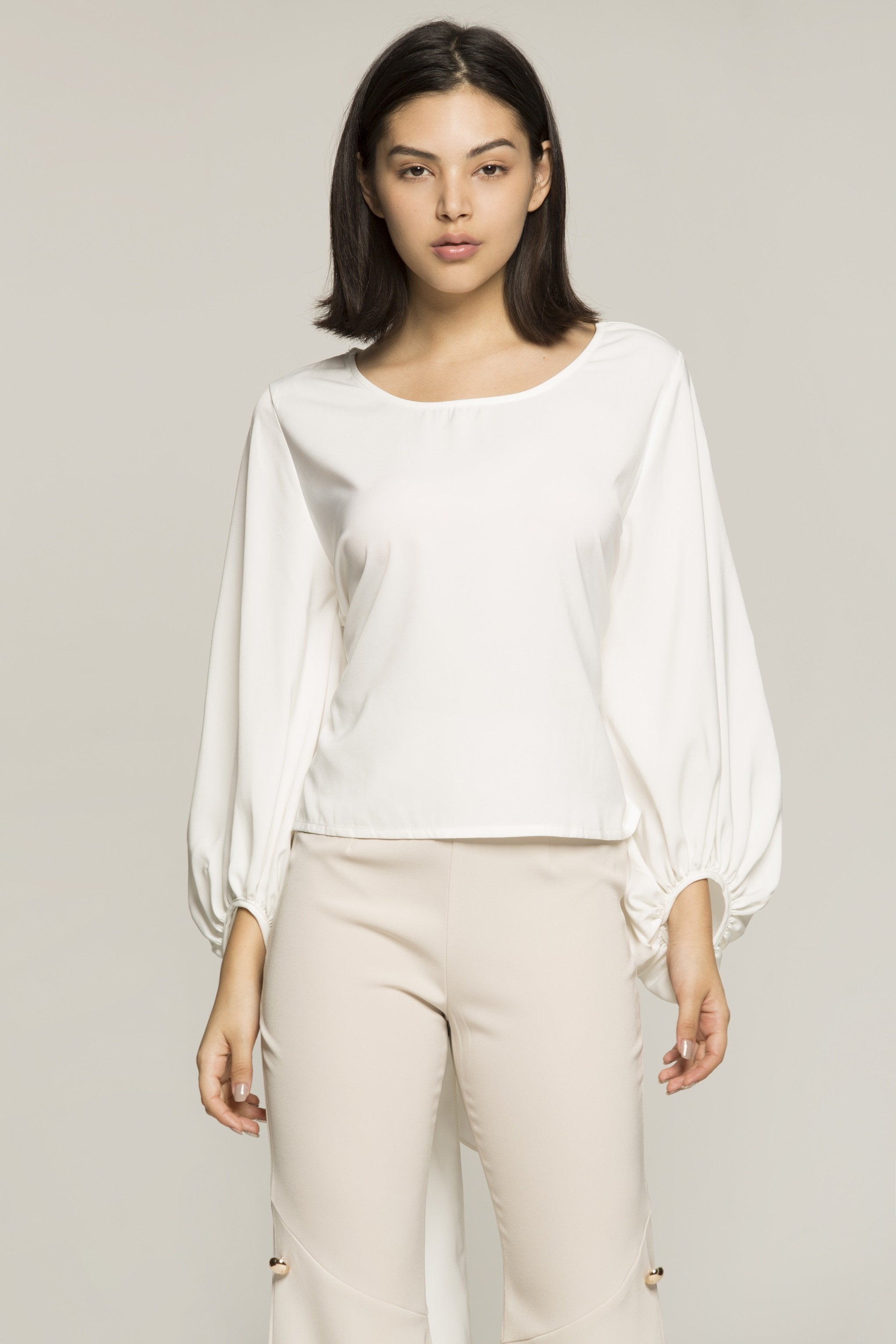 White Top with Bishop Sleeves - ownthelooks-Development White Top with Bishop Sleeves - ownthelooks-Development