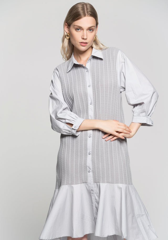 Grey Soft Button Up Pleated Midi Dress - ownthelooks-Development