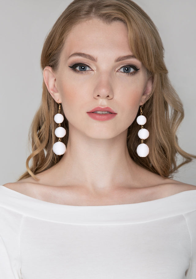 White Yarn Ball Earrings - ownthelooks-Development