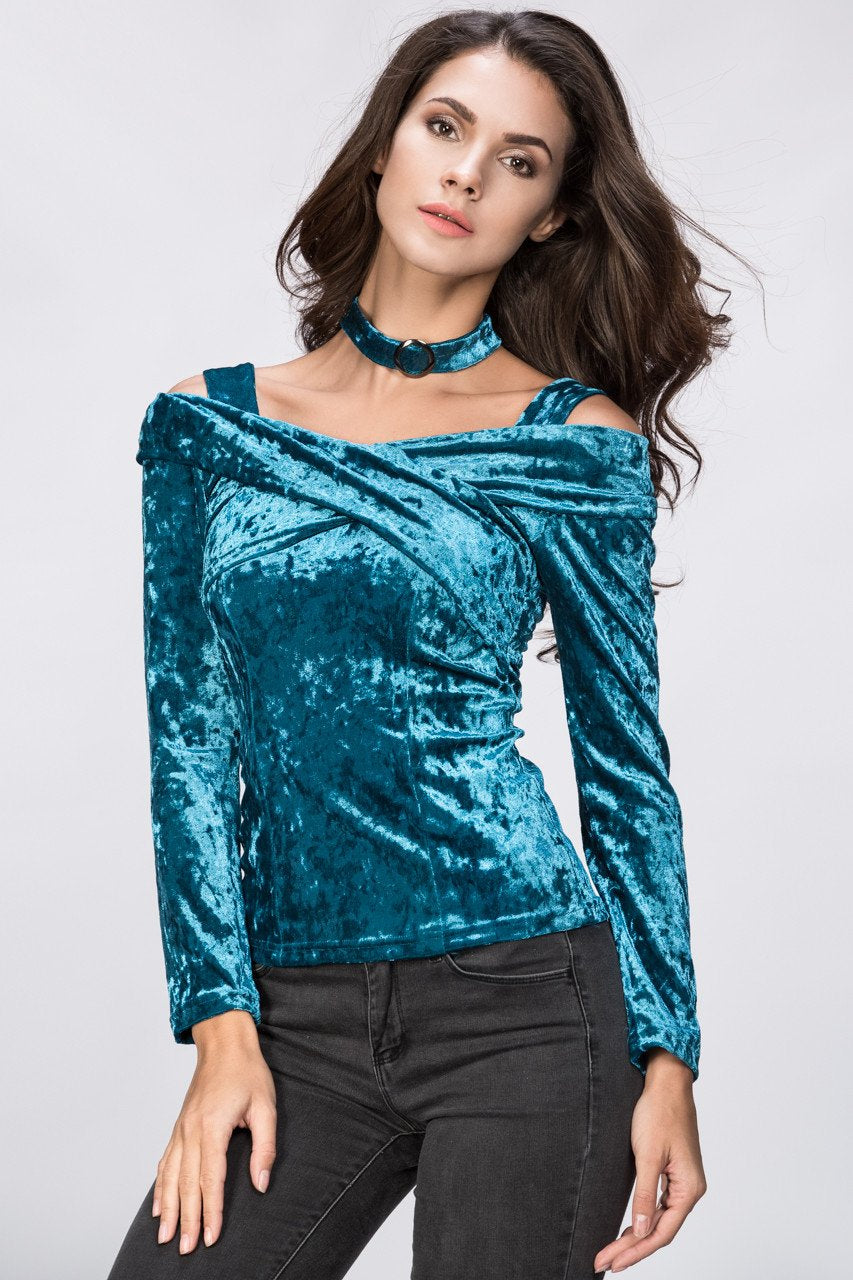 Turquoise Velvet Hot Choker Top - ownthelooks-Development
