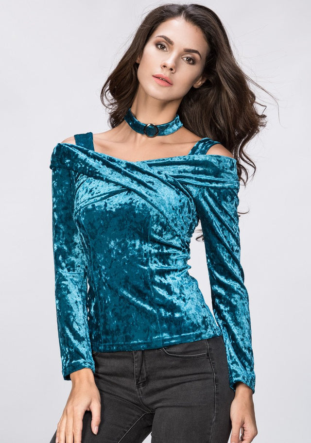 Turquoise Velvet Hot Choker Top - ownthelooks-Development