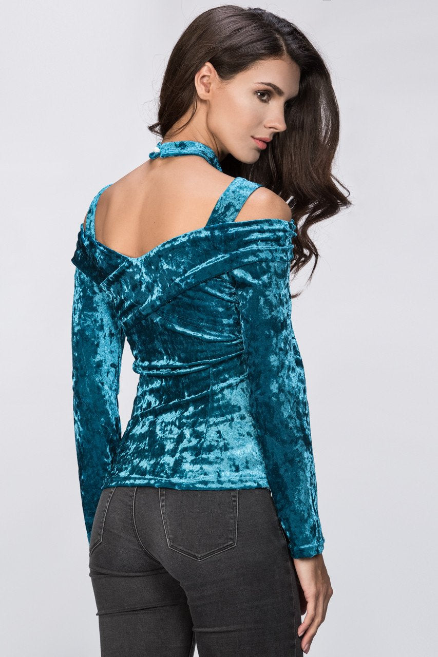 Turquoise Velvet Hot Choker Top - ownthelooks-Development