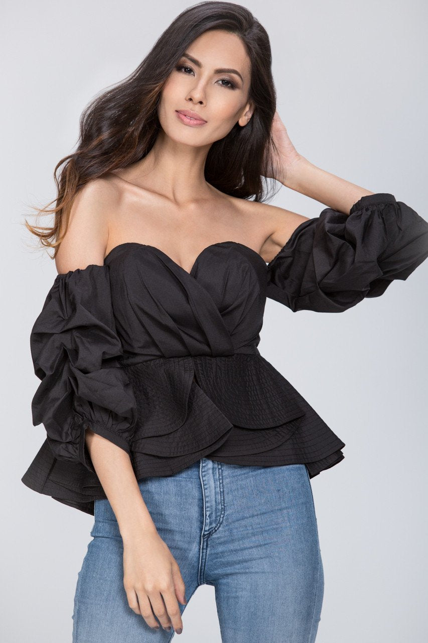 Black Off The Shoulder Love Me Too Top - ownthelooks-Development