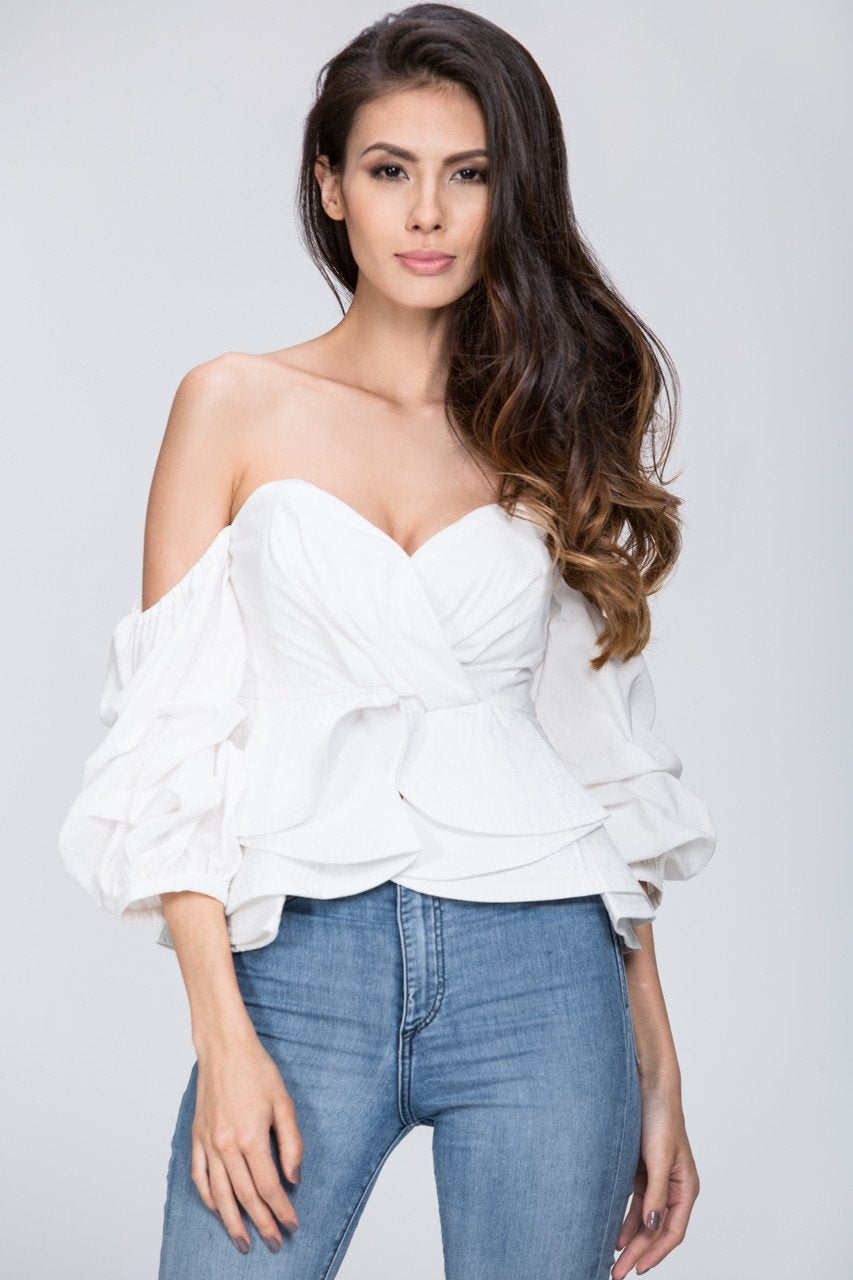 White Off the Shoulder Love Me Too Top - ownthelooks-Development