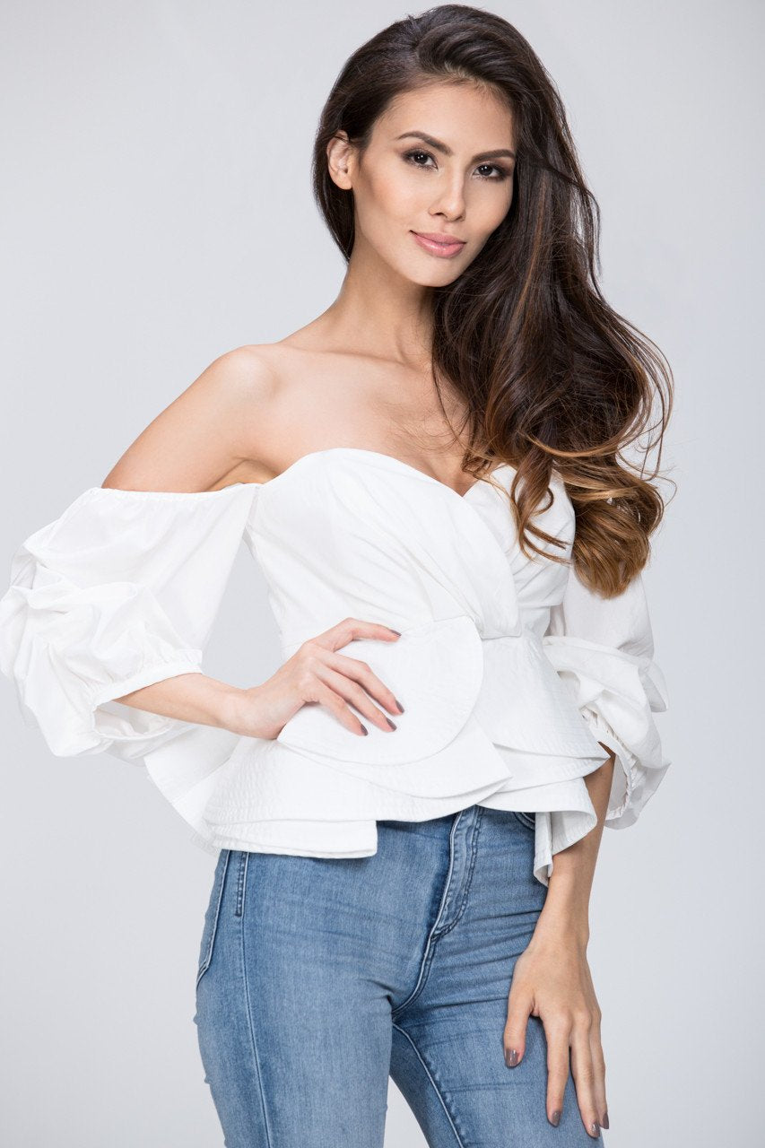 White Off the Shoulder Love Me Too Top - ownthelooks-Development