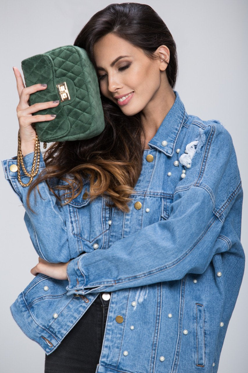 Denim Pearl Detail Jacket - ownthelooks-Development