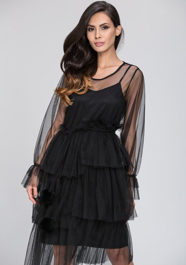 Mina Al Sheikhly - Black Fluff Layered Dress - ownthelooks-Development
