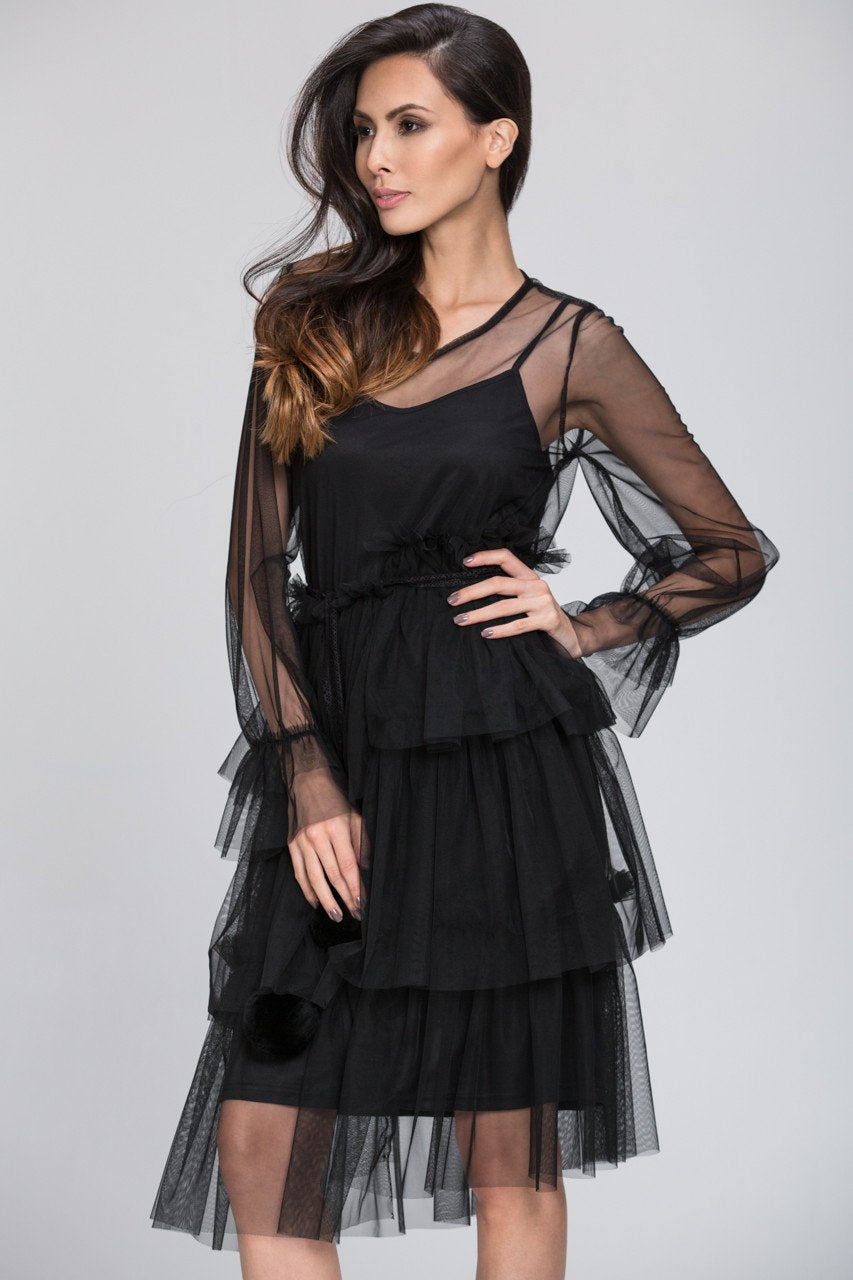 Mina Al Sheikhly - Black Fluff Layered Dress - ownthelooks-Development