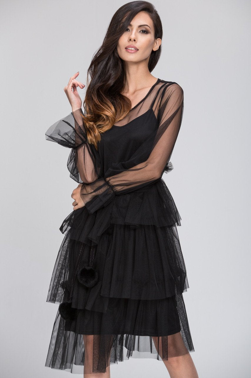 Mina Al Sheikhly - Black Fluff Layered Dress - ownthelooks-Development