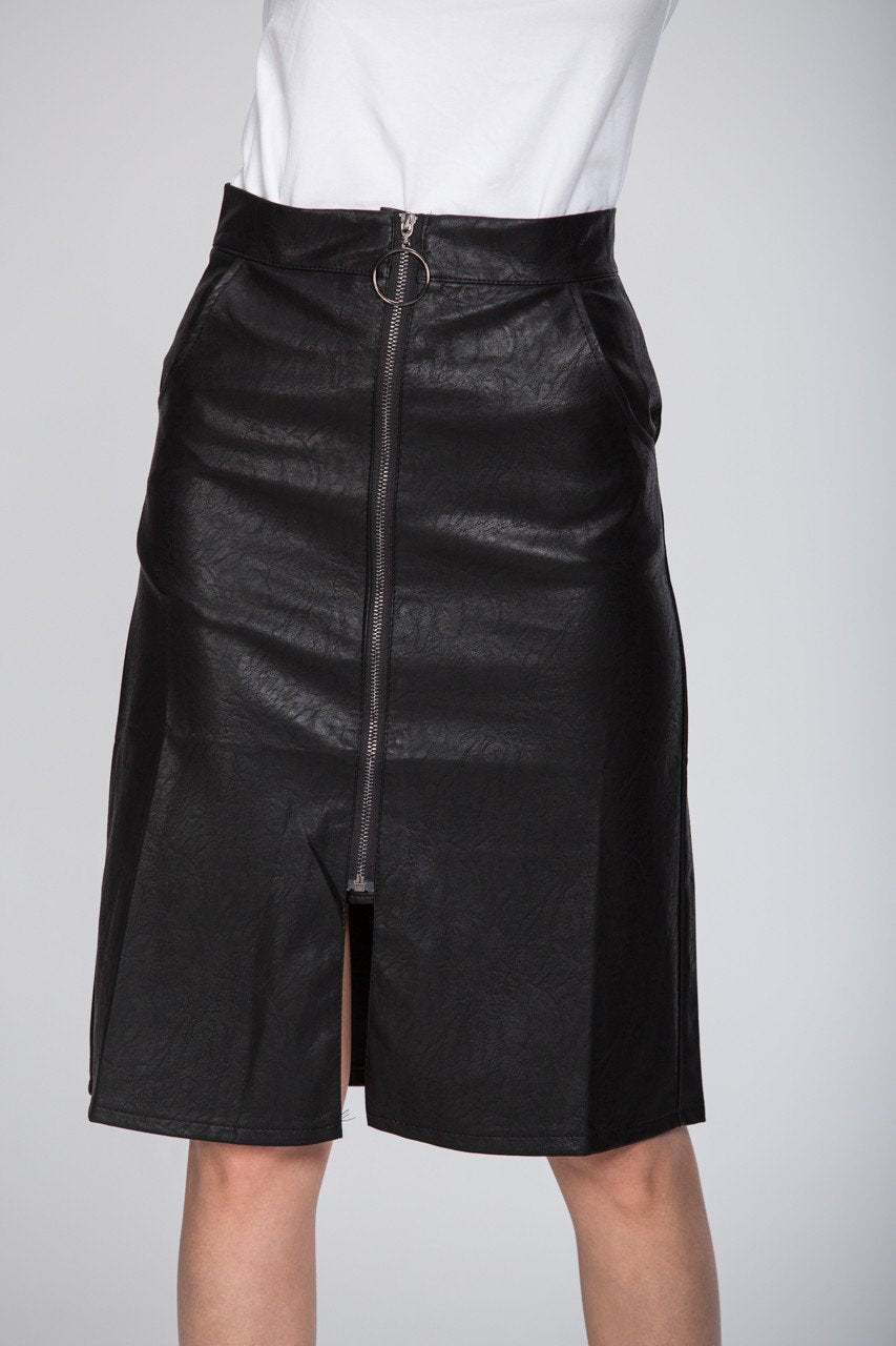 Zip Line Faux Leather Skirt - ownthelooks-Development
