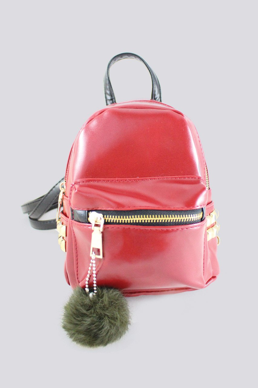 Red and Gold Studded Patent Leather Mini Backpack - ownthelooks-Development