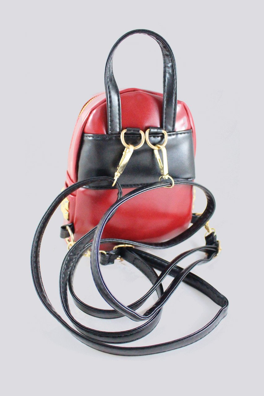 Red and Gold Studded Patent Leather Mini Backpack - ownthelooks-Development