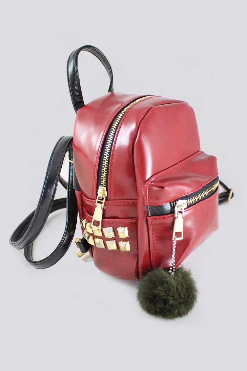 Red and Gold Studded Patent Leather Mini Backpack - ownthelooks-Development