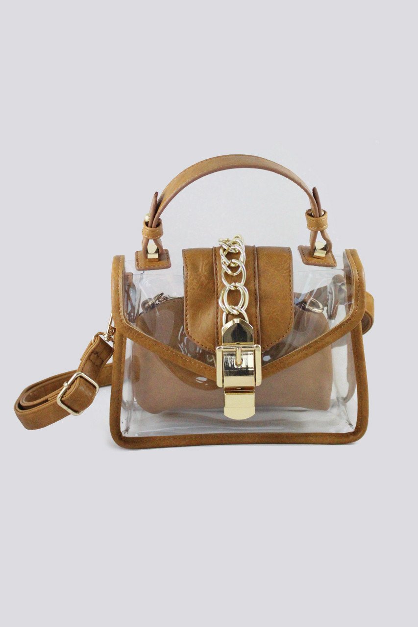 Brown Trim Chain Transparent Handbag - ownthelooks-Development