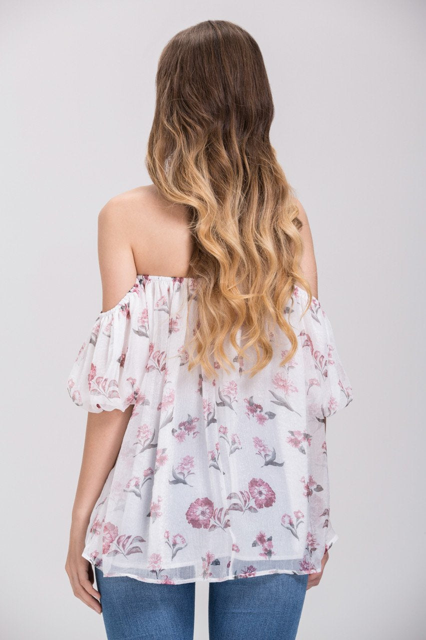 TheHala - Floral Ruffled Choker Off the Shoulder Top - ownthelooks-Development