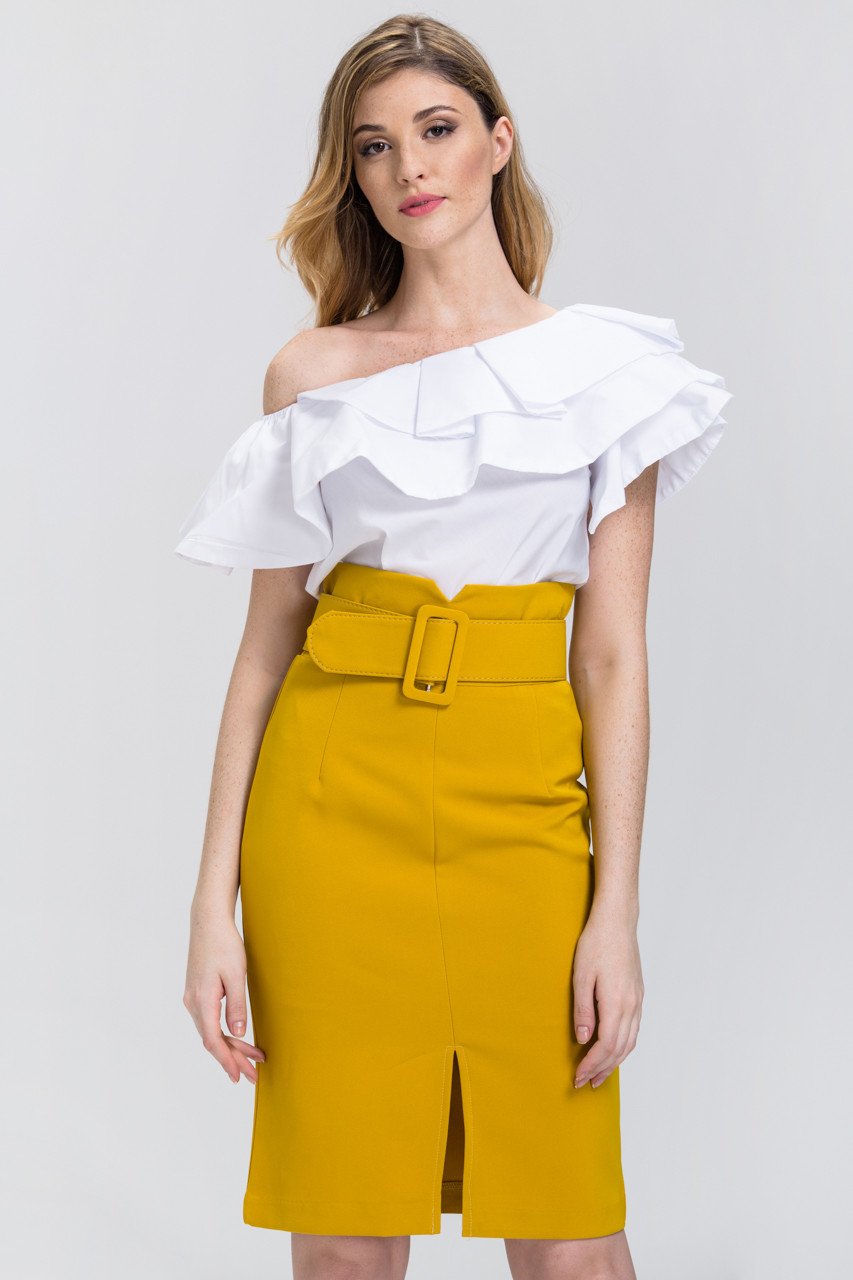 White One-Shoulder Ruffle Tiered Top - ownthelooks-Development