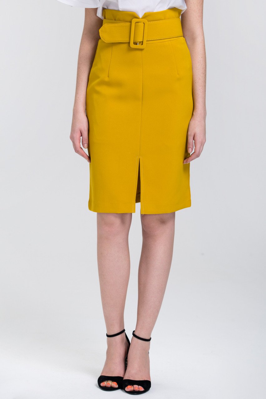 Mustard Belted Pencil Skirt - ownthelooks-Development