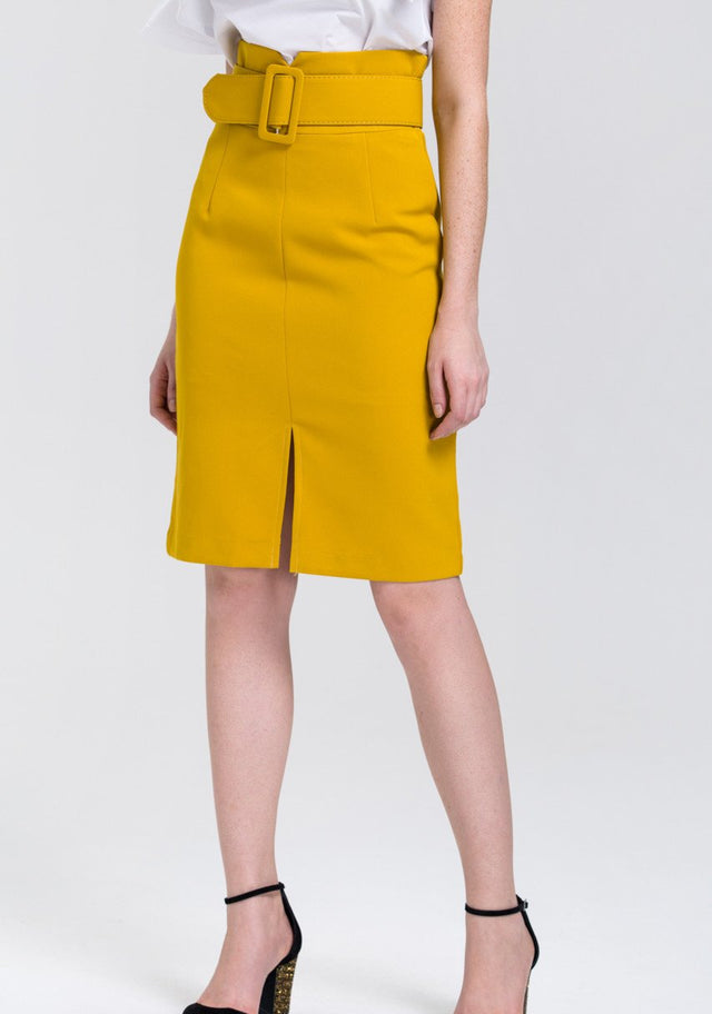 Mustard Belted Pencil Skirt - ownthelooks-Development