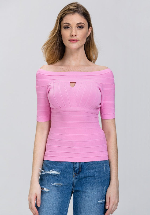 Pink Zip Up off the shoulder Band Top - ownthelooks-Development
