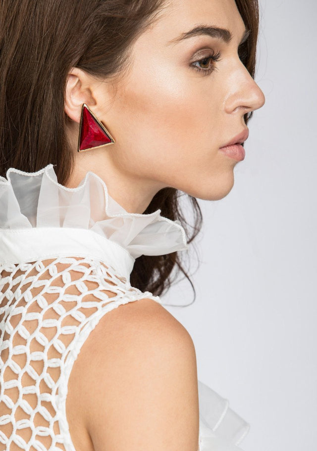 Red Coral Triangle Earrings - ownthelooks-Development