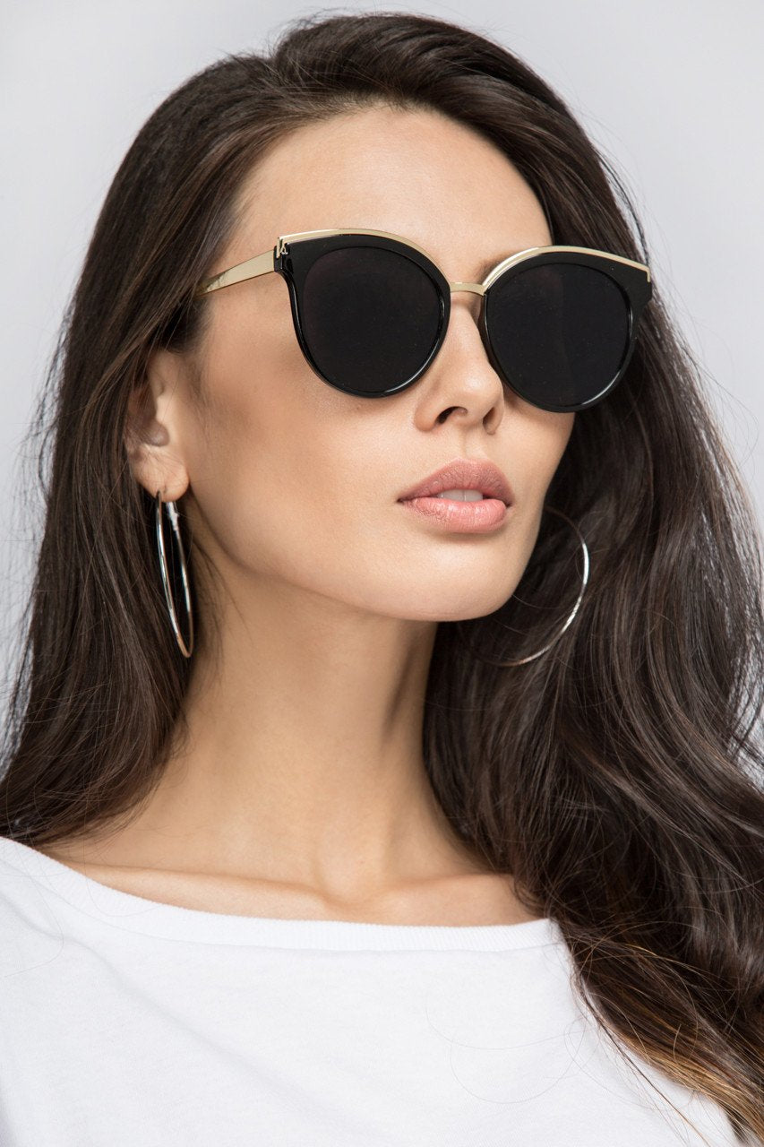 The Real Fouz - Black & Gold Cat Eye Sunglasses - ownthelooks-Development