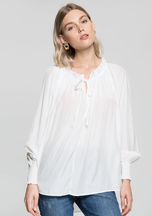 Bright White Gathers Smocked Sleeves Top - ownthelooks-Development