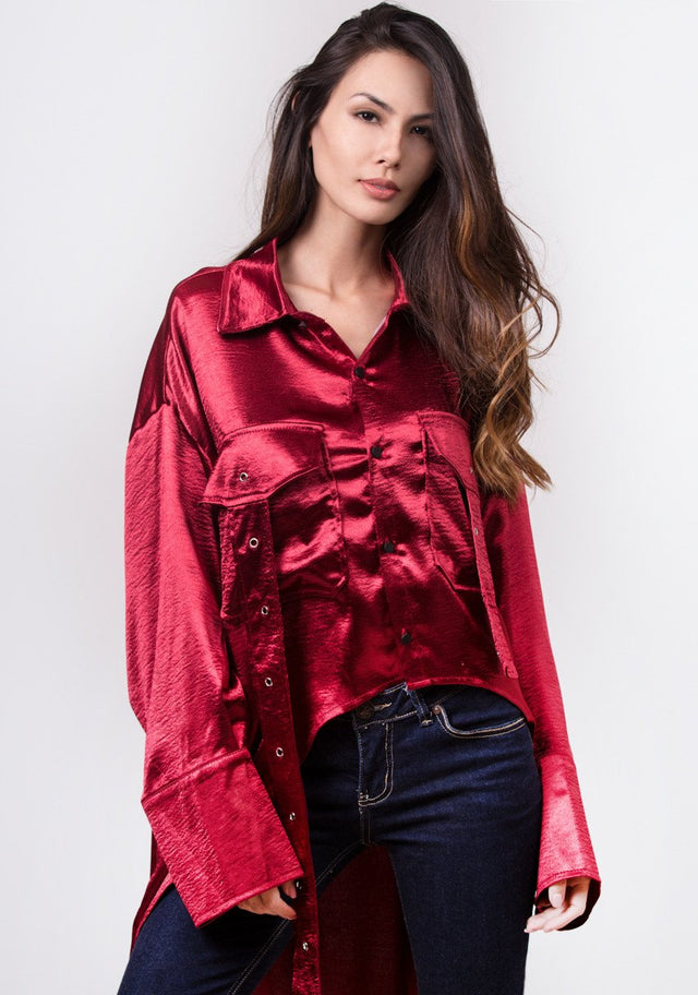 Red Silk Boyfriend Polo - ownthelooks-Development