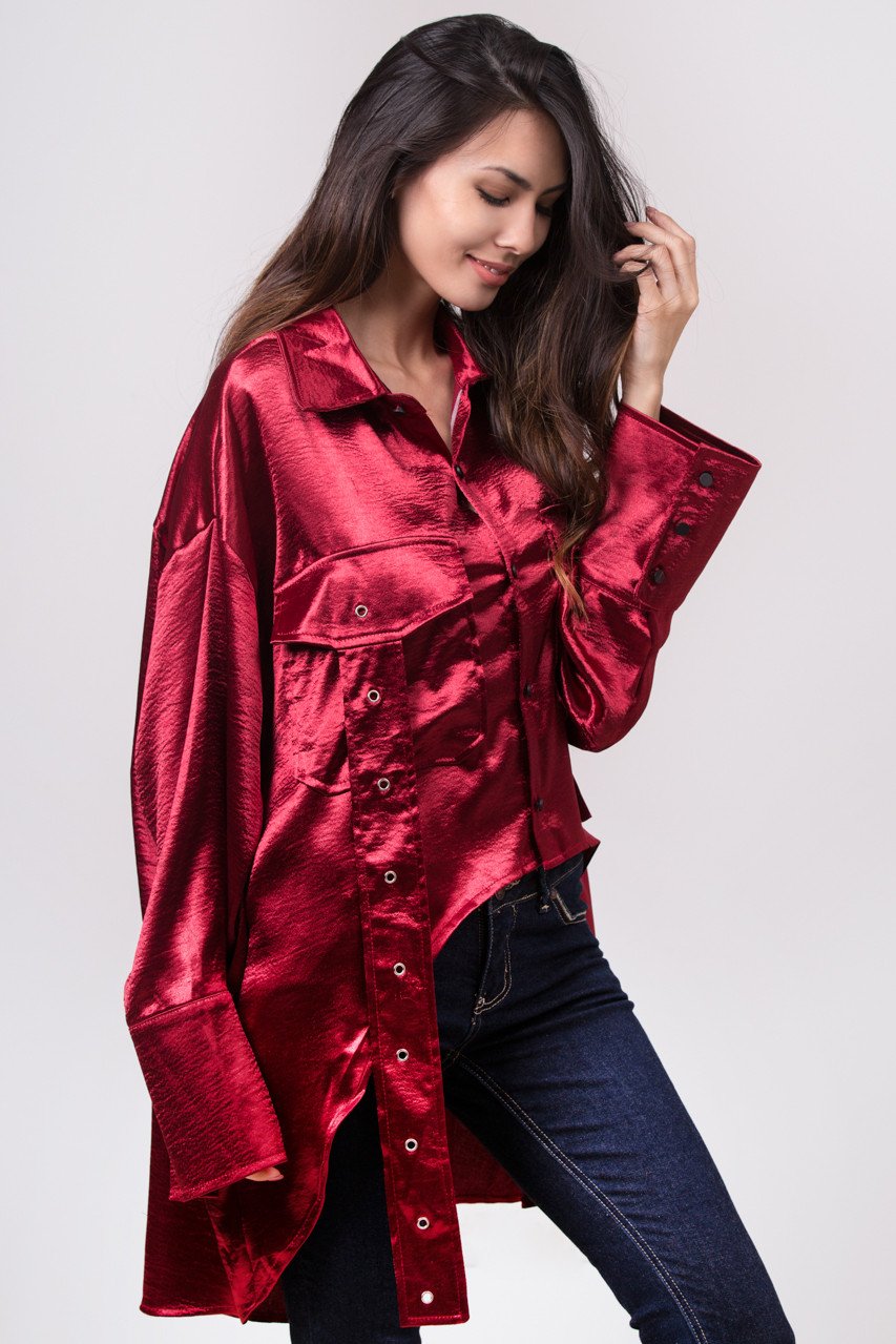 Red Silk Boyfriend Polo - ownthelooks-Development