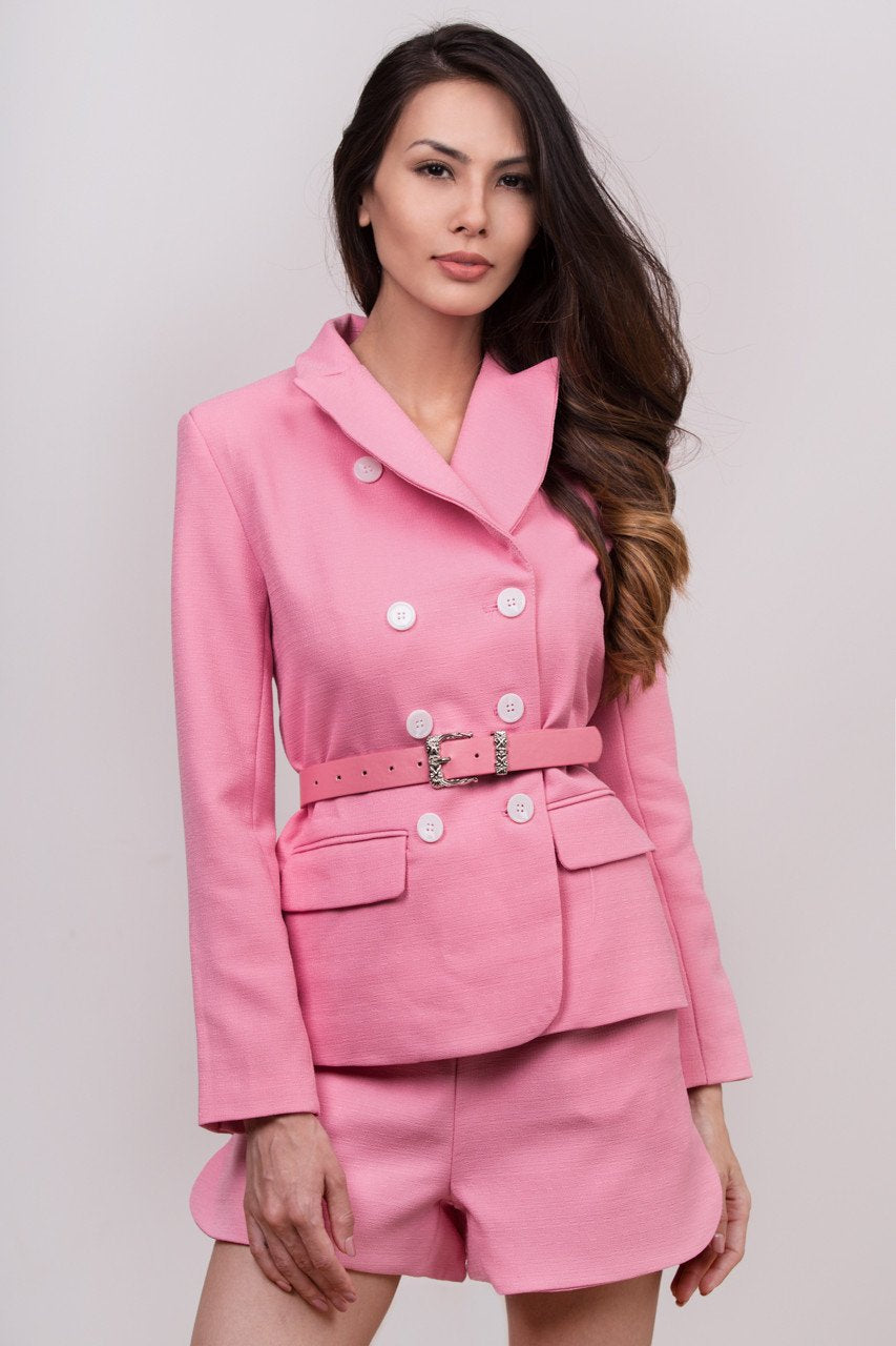 Maram Zbaeda -Pink Tweed Blazer and Short Set - ownthelooks-Development