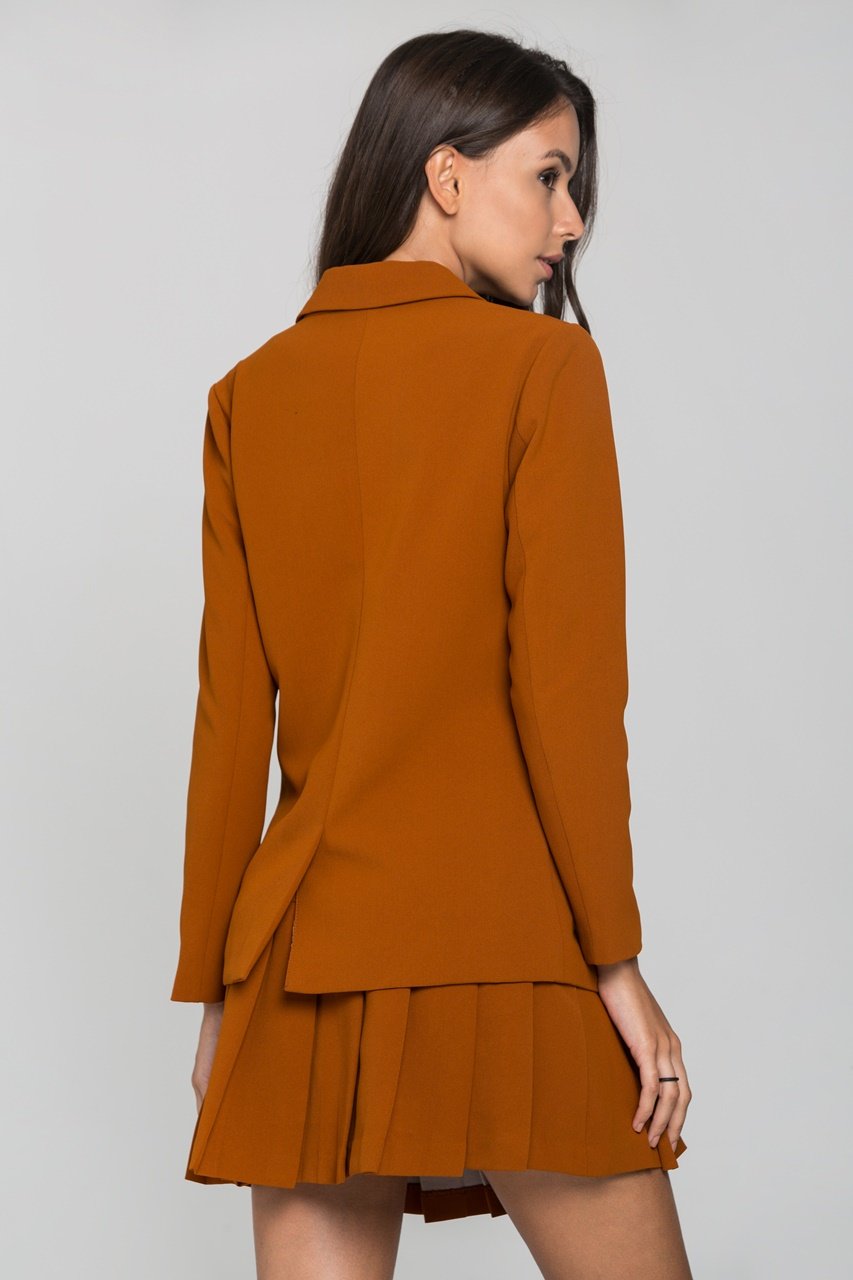 Almond Double Button Blazer and Knife Pleated Skirt Set - ownthelooks-Development