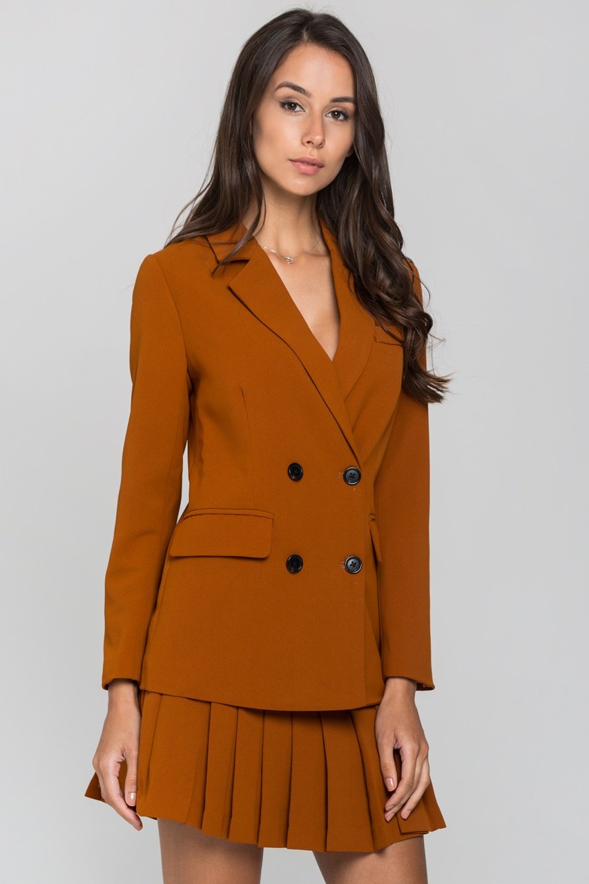 Almond Double Button Blazer and Knife Pleated Skirt Set - ownthelooks-Development