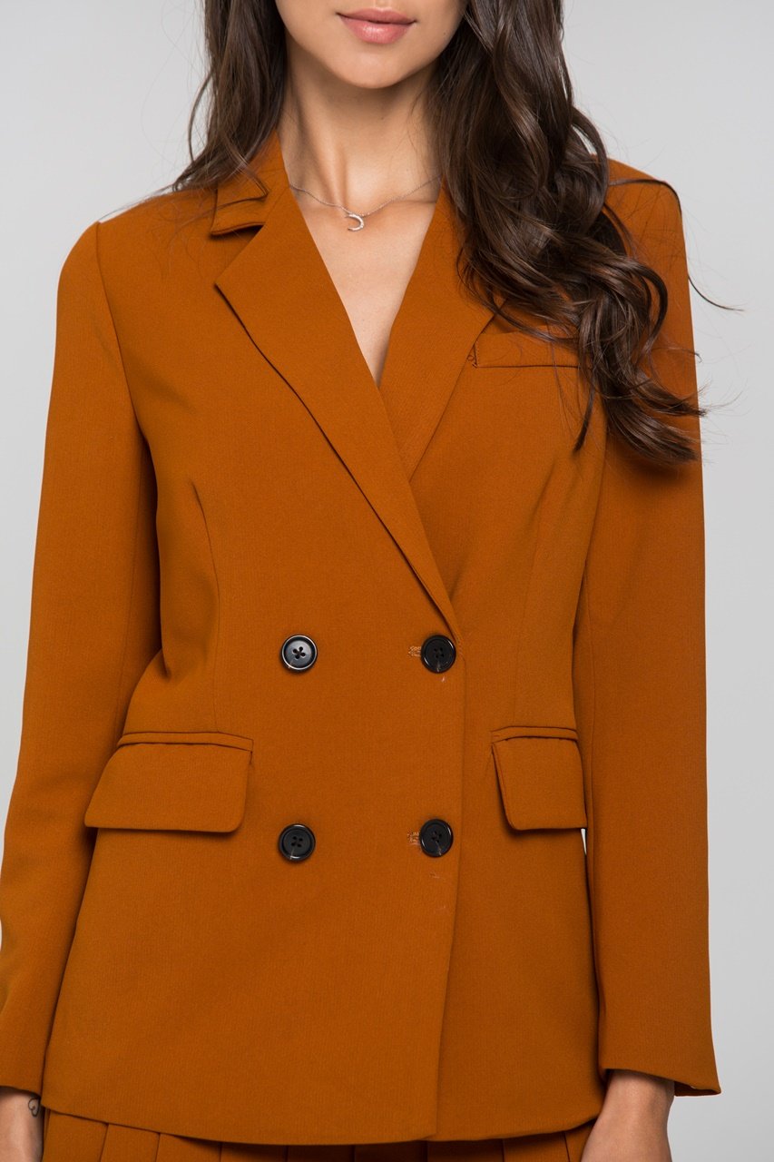 Almond Double Button Blazer and Knife Pleated Skirt Set - ownthelooks-Development