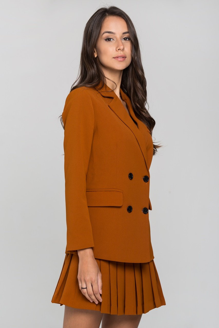 Almond Double Button Blazer and Knife Pleated Skirt Set - ownthelooks-Development