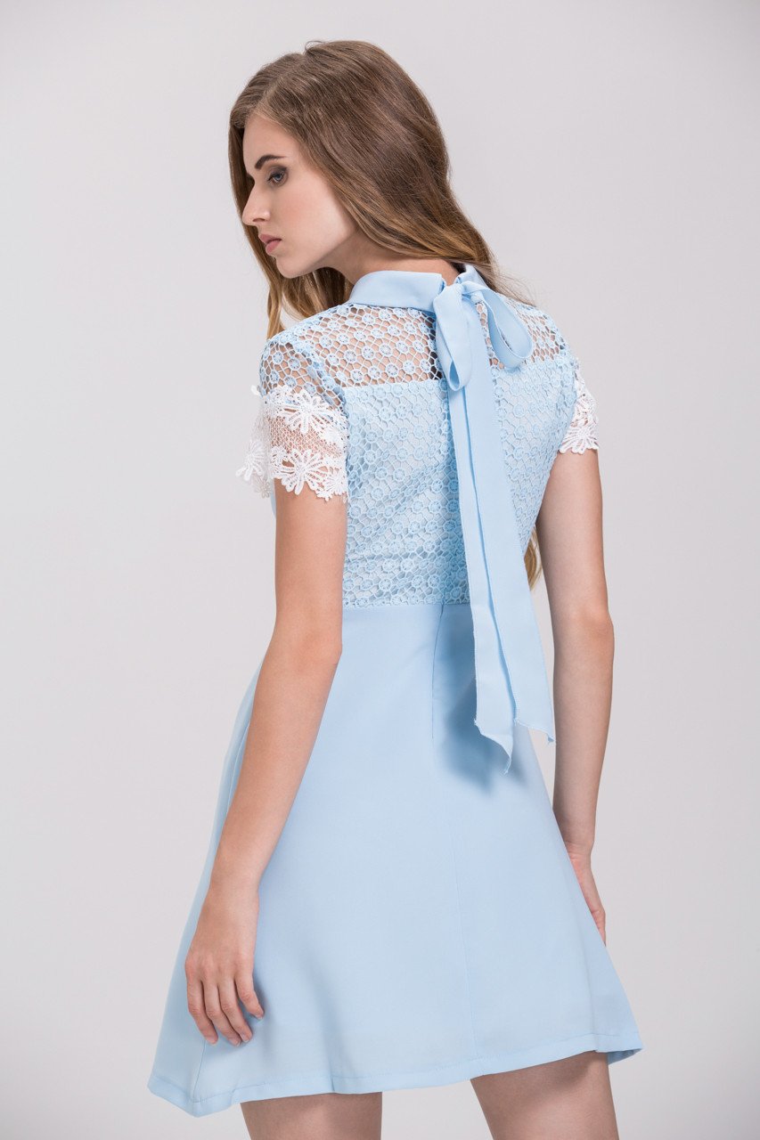 Baby Blue Lace Yoke Collar Mini Dress - ownthelooks-Development