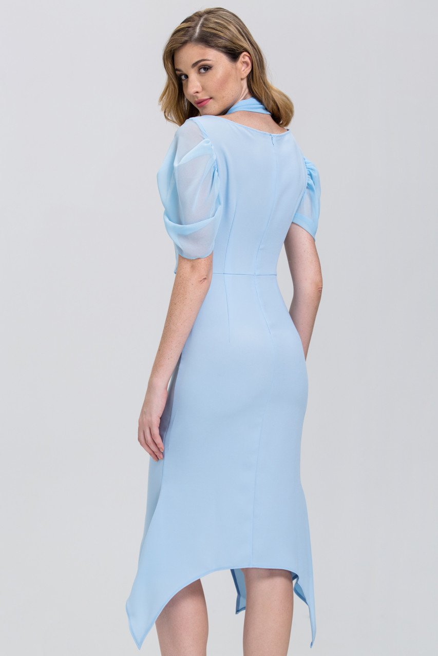 Baby Blue Sheer sleeve Mermaid Midi Dress - ownthelooks-Development