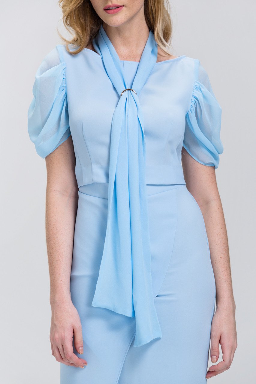 Baby Blue Sheer sleeve Mermaid Midi Dress - ownthelooks-Development