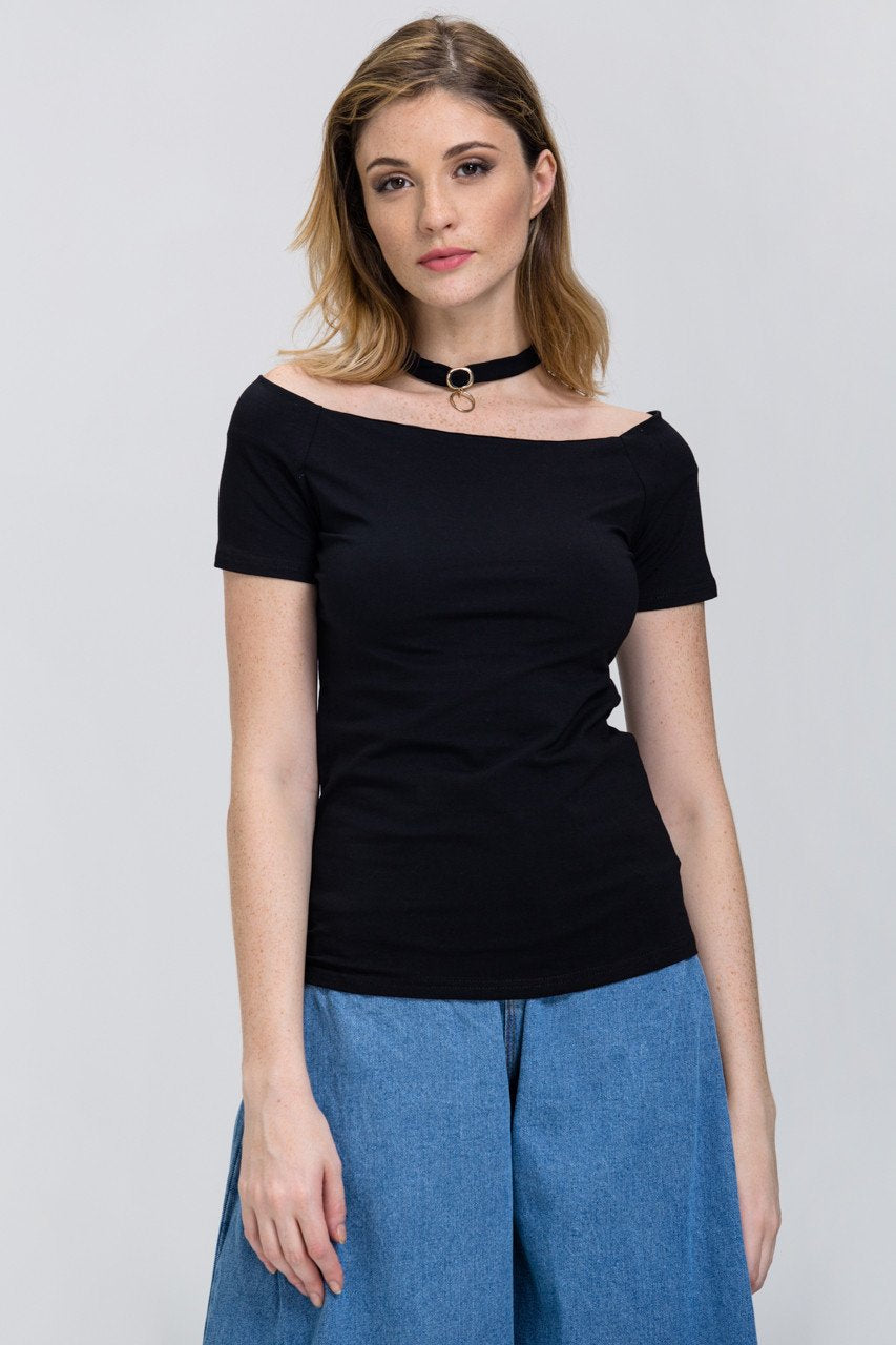 Basic Black Off the shoulder Choker Top - ownthelooks-Development