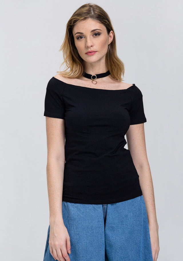 Basic Black Off the shoulder Choker Top - ownthelooks-Development