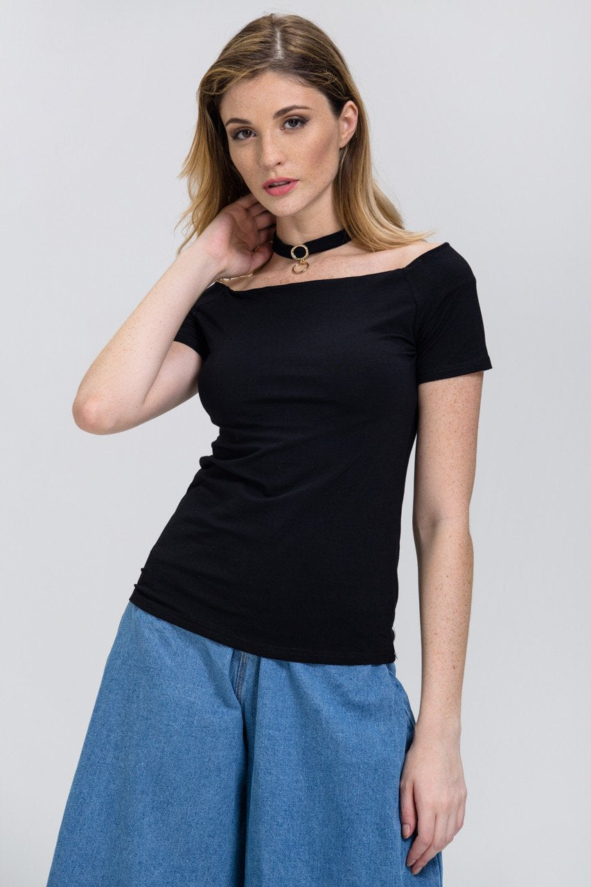 Basic Black Off the shoulder Choker Top - ownthelooks-Development