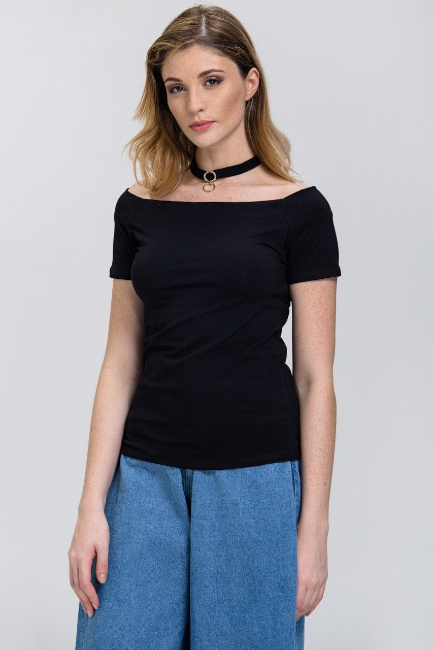 Basic Black Off the shoulder Choker Top - ownthelooks-Development