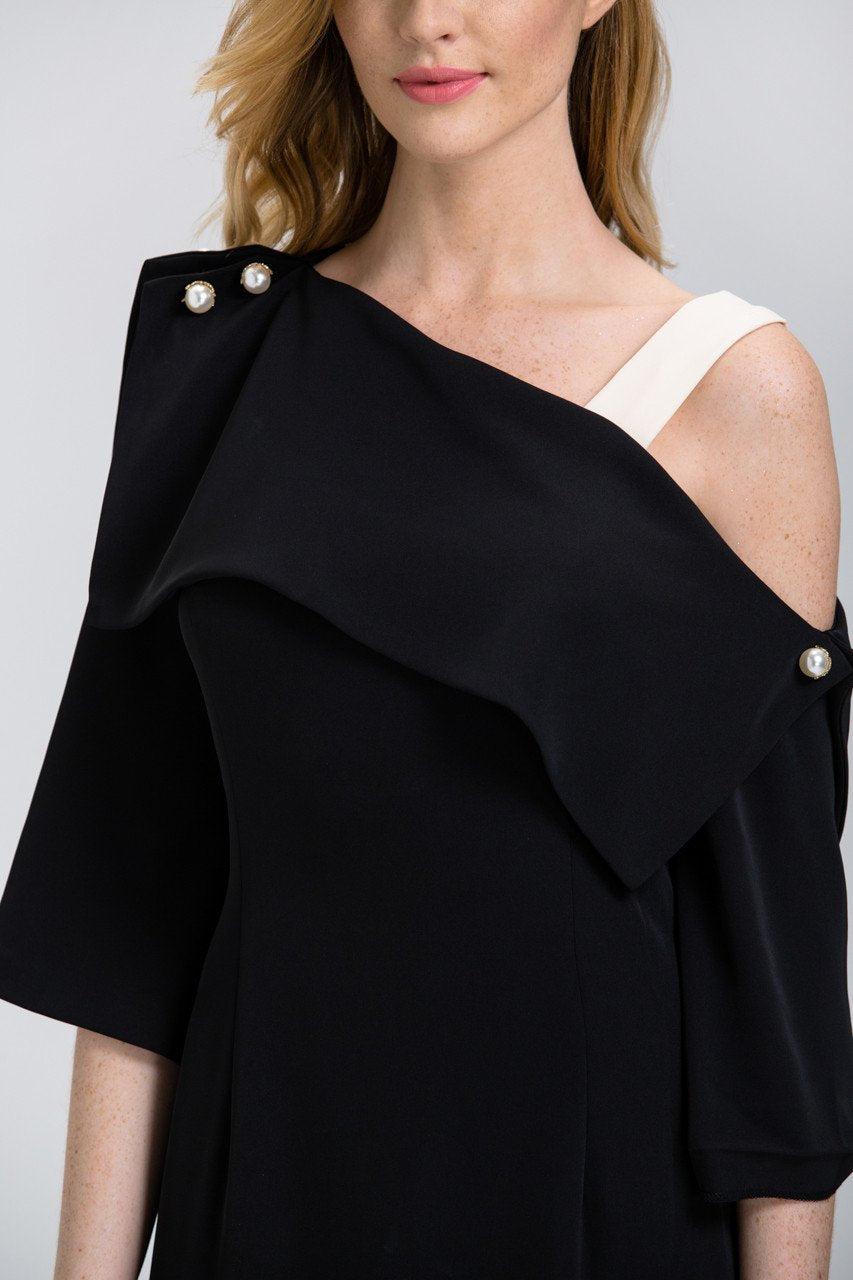 Black Asymmetric Pearl Pin Midi Dress - ownthelooks-Development